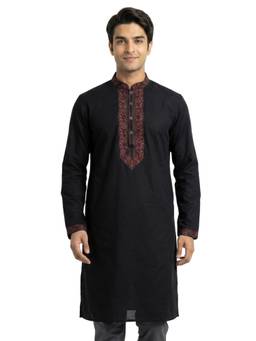 Sanman Ethnix by Raymond - Black Mandarin Full Sleeve Kurta