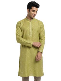 Sanman Ethnix by Raymond - Green Mandarin Full Sleeve Kurta