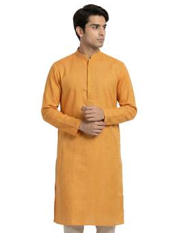 Sanman Ethnix by Raymond - Orange Mandarin Full Sleeve Kurta