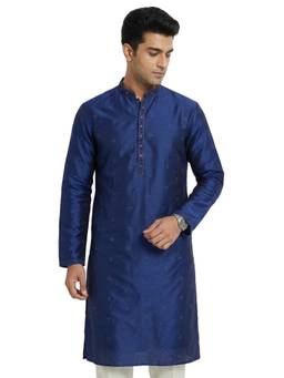 Sanman Ethnix by Raymond - Blue Mandarin Full Sleeve Kurta