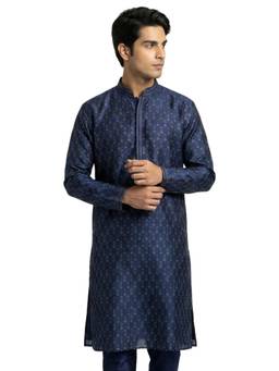 Sanman Ethnix by Raymond - Blue Mandarin Full Sleeve Kurta