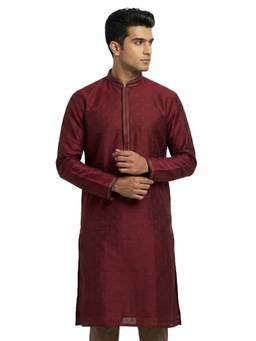 Sanman Ethnix by Raymond - Maroon Mandarin Full Sleeve Kurta