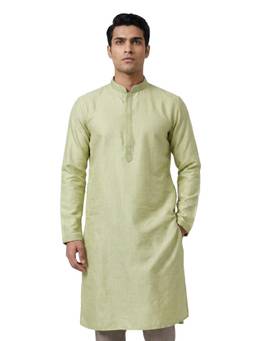 Sanman Ethnix by Raymond - Green Mandarin Full Sleeve Kurta