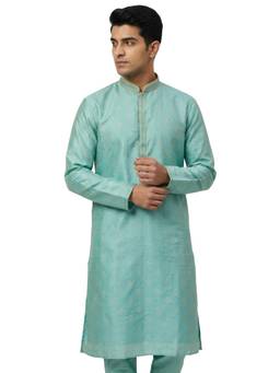 Sanman Ethnix by Raymond - Blue Mandarin Full Sleeve Kurta