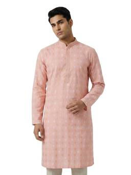 Sanman Ethnix by Raymond - Pink Mandarin Full Sleeve Kurta