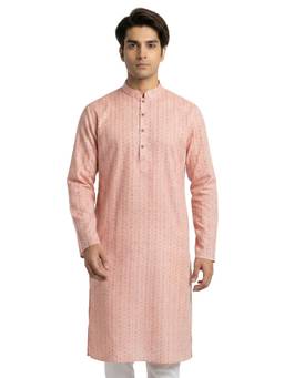 Sanman Ethnix by Raymond - Orange Mandarin Full Sleeve Kurta
