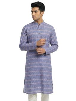 Sanman Ethnix by Raymond - Blue Mandarin Full Sleeve Kurta
