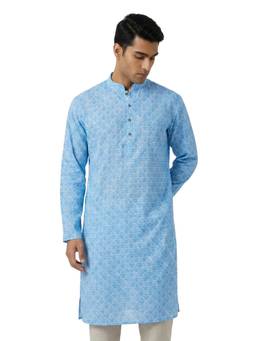 Sanman Ethnix by Raymond - Blue Mandarin Full Sleeve Kurta