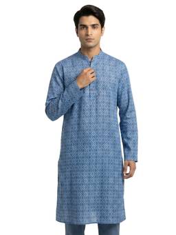 Sanman Ethnix by Raymond - Blue Mandarin Full Sleeve Kurta