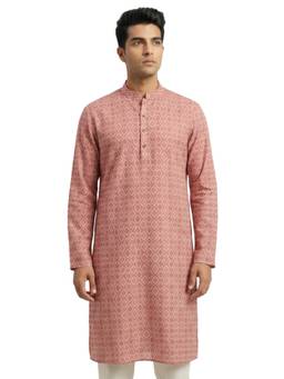 Sanman Ethnix by Raymond - Orange Mandarin Full Sleeve Kurta