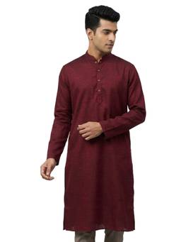 Sanman Ethnix by Raymond - Maroon Mandarin Full Sleeve Kurta