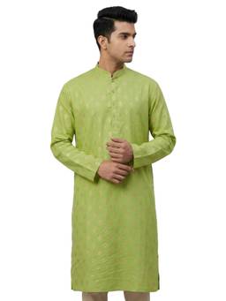 Sanman Ethnix by Raymond - Green Mandarin Full Sleeve Kurta