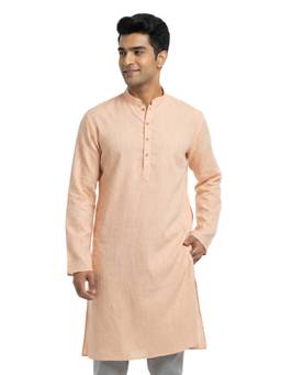 Sanman Ethnix by Raymond - Orange Mandarin Full Sleeve Kurta