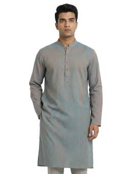 Sanman Ethnix by Raymond - Blue Mandarin Full Sleeve Kurta