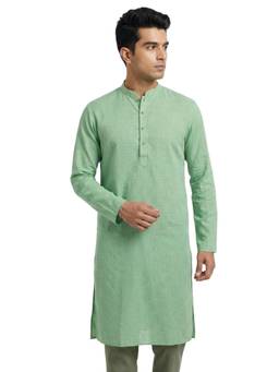 Sanman Ethnix by Raymond - Green Mandarin Full Sleeve Kurta