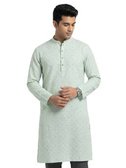 Sanman Ethnix by Raymond - Green Mandarin Full Sleeve Kurta