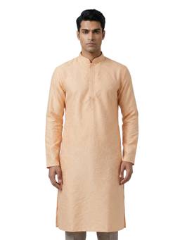 Sanman Ethnix by Raymond - Orange Mandarin Full Sleeve Kurta