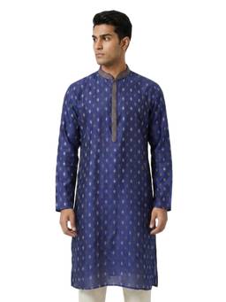 Sanman Ethnix by Raymond - Blue Mandarin Full Sleeve Kurta