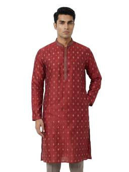 Sanman Ethnix by Raymond - Maroon Mandarin Full Sleeve Kurta
