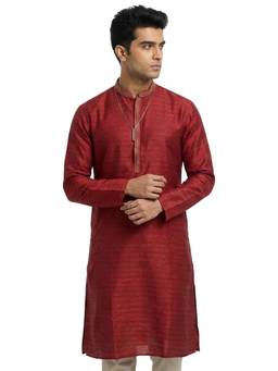 Sanman Ethnix by Raymond - Red Mandarin Full Sleeve Kurta