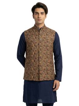 Sanman Ethnix by Raymond - Brown Mandarin Collar Reversible: Silk Look Nehru Jacket