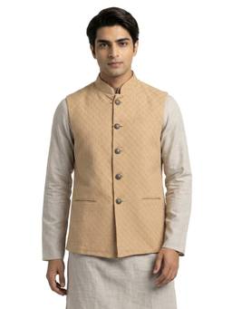 Sanman Ethnix by Raymond - Yellow Mandarin Collar Reversible: Solid Embroidery Nehru Jacket