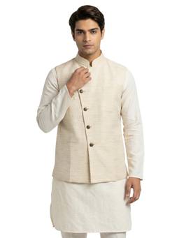 Sanman Ethnix by Raymond - Yellow Mandarin Collar Structured Nehru Jacket