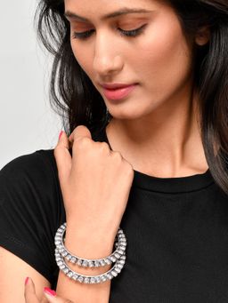 Silvermerc Designs - Silver Toned Oxidised Handcrafted Antique Bangles (Set of 2)