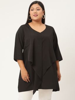 theRebelinme - Plus Size Women Black Solid Color Ruffles Regular Top