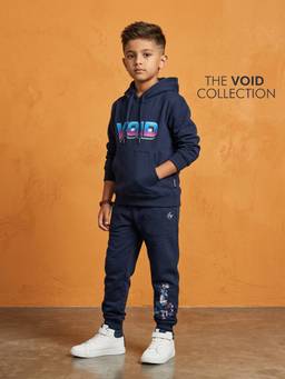 KiddoPanti - Boys Navy Blue Graphic Printed Hoodie with Joggers