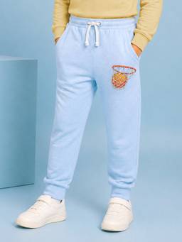 KiddoPanti - Boys Light Blue Basketball Hoop Graphic Printed Joggers