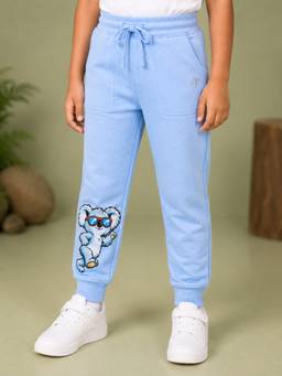 KiddoPanti - Boys Light Blue Koala Graphic Printed Joggers