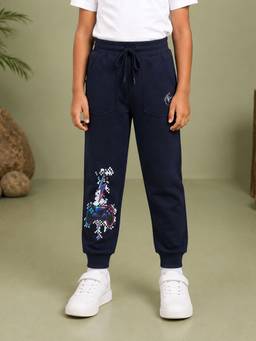 KiddoPanti - Boys Navy Blue Game Controller Graphic Printed Joggers