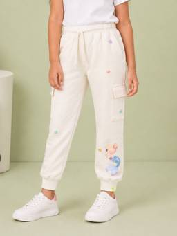 KiddoPanti - Girls Off White Mermaid Graphic Printed Joggers