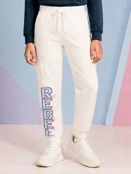 KiddoPanti - Girls Off White Rebel Text Printed Joggers