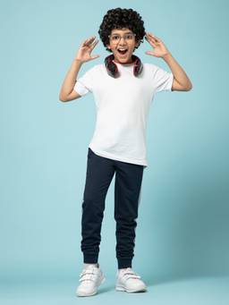 Alan Jones - Boys Dark Navy Blue Side Text Printed Joggers