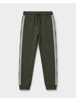 Alan Jones - Boys Olive Side Text Printed Joggers