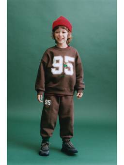 Alan Jones - Boys Brown Graphic Printed Heavy Gsm Fabric Joggers