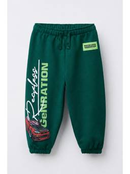 Alan Jones - Boys Green Graphic Printed Heavy Gsm Fabric Joggers
