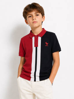 Alan Jones - Boys Red Colorblock Polo T-shirt