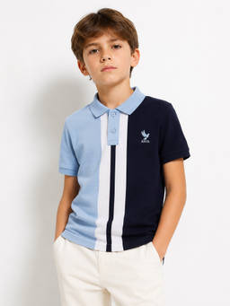 Alan Jones - Boys Blue Colorblock Polo T-shirt
