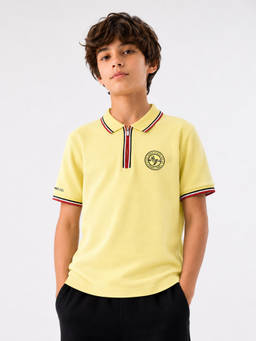 Alan Jones - Boys Yellow Honey Comb Knit Zipper Polo T-shirt