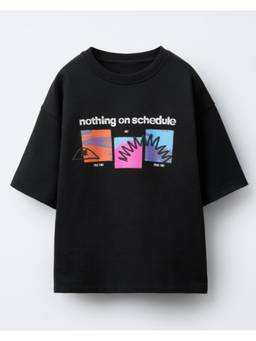 Alan Jones - Boys Anthracite Black Graphic Printed Oversized T-shirt