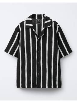 Alan Jones - Boys Black Striped Bowling Shirt
