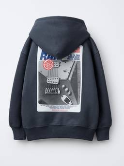Alan Jones - Boys Dark Grey Graphic Printed Oversized Hoodie