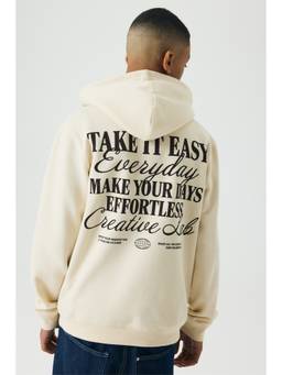 Alan Jones - Boys Cream Text Printed Oversized Hoodie
