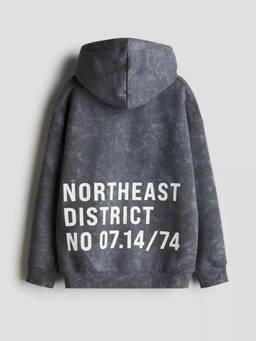 Alan Jones - Boys Grey Placement Text Printed Oversized Hoodie