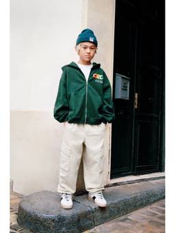 Alan Jones - Boys Forest Green Oversized Text Printed Zipper Hoodie