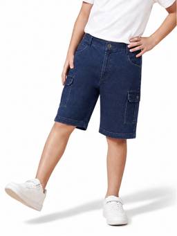 CAVIO - Boys Dark Blue Solid Cargo Pocket Shorts