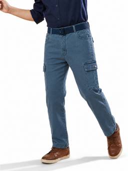CAVIO - Boys Blue Cotton Solid Cargo Pocket Jeans with Belt
